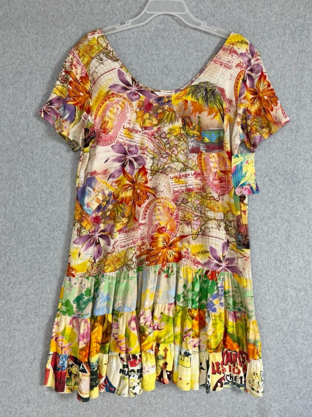 Jams World Dress Women XL Island Hop W329 Outlook Hawaii Floral Map Vacation NWT